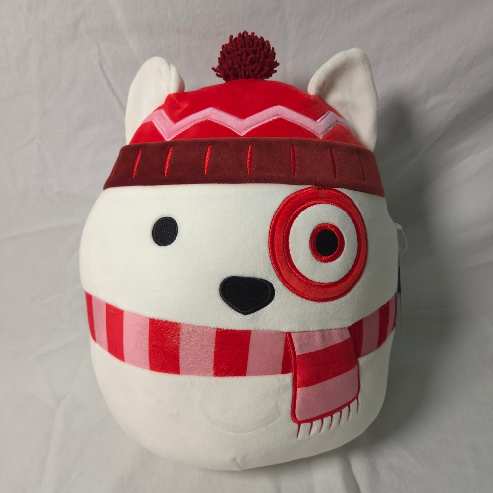 Squishmallows Bullseye Target Dog Plush 12 inch Winter Beanie Scarf 2024 NWT